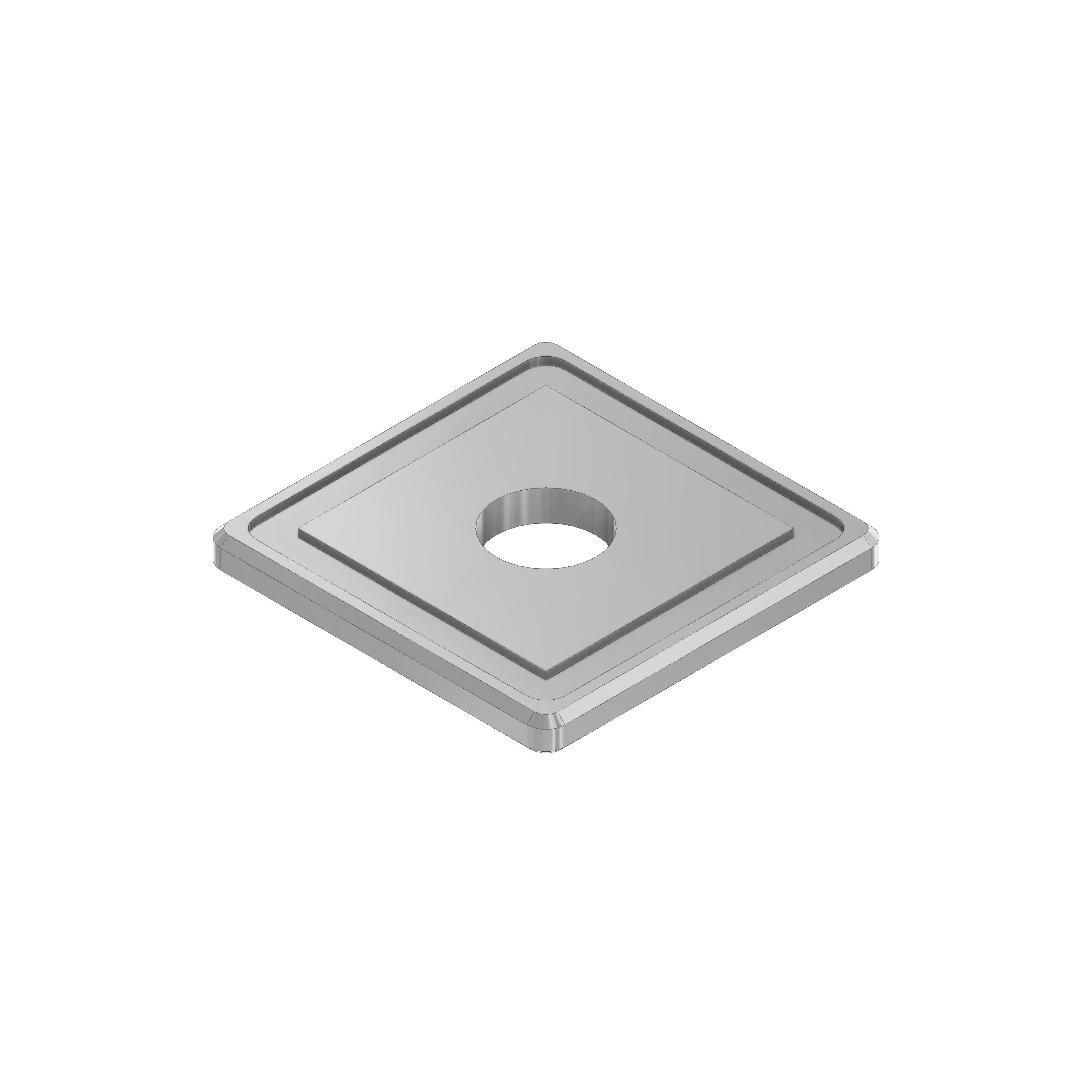 V2A Quadrat-Scheibe 45x45x4 mm mit Ausdrehung 40x40x1,0 mm und Durchgangsbohrung Ø13 mm