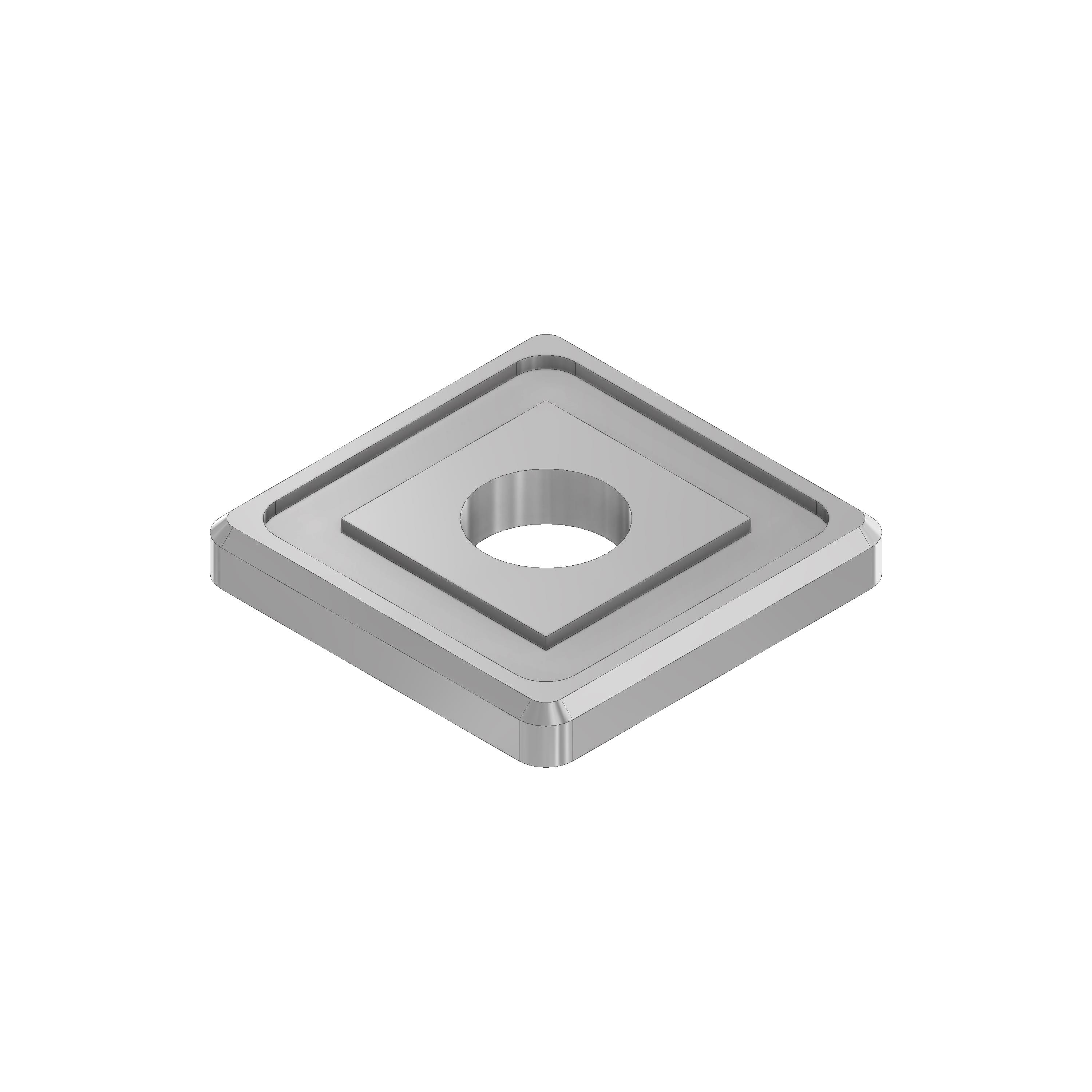 V2A Quadrat-Scheibe 30x30x4 mm mit Ausdrehung 25x25x1,0 mm Wst. 1.4305 und Durchgangsbohrung Ø10 mm