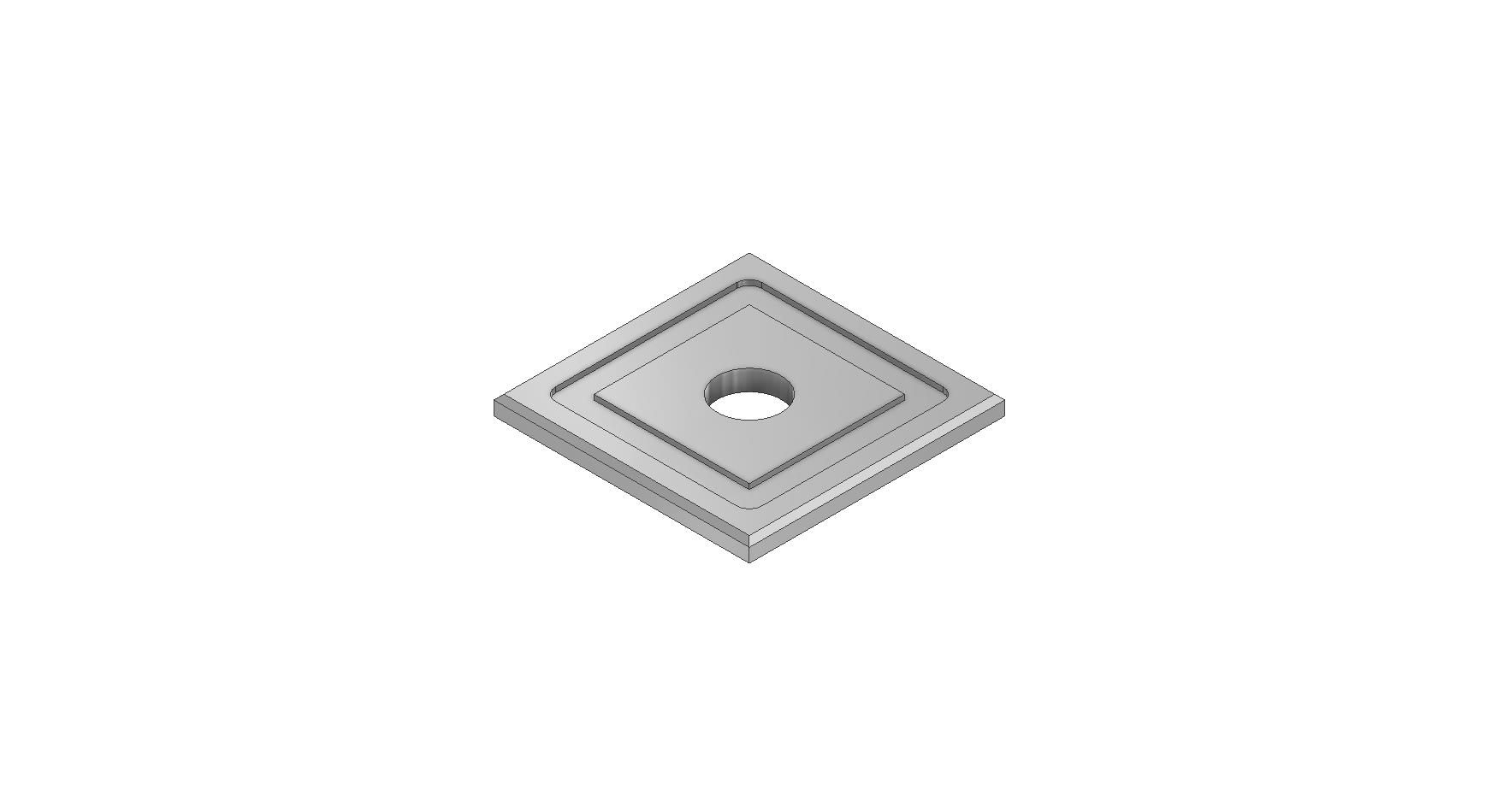 V2A Quadrat-Scheibe 50x50x5 mm mit Ausdrehung 40x40x1,0 mm und Durchgangsbohrung Ø12 mm