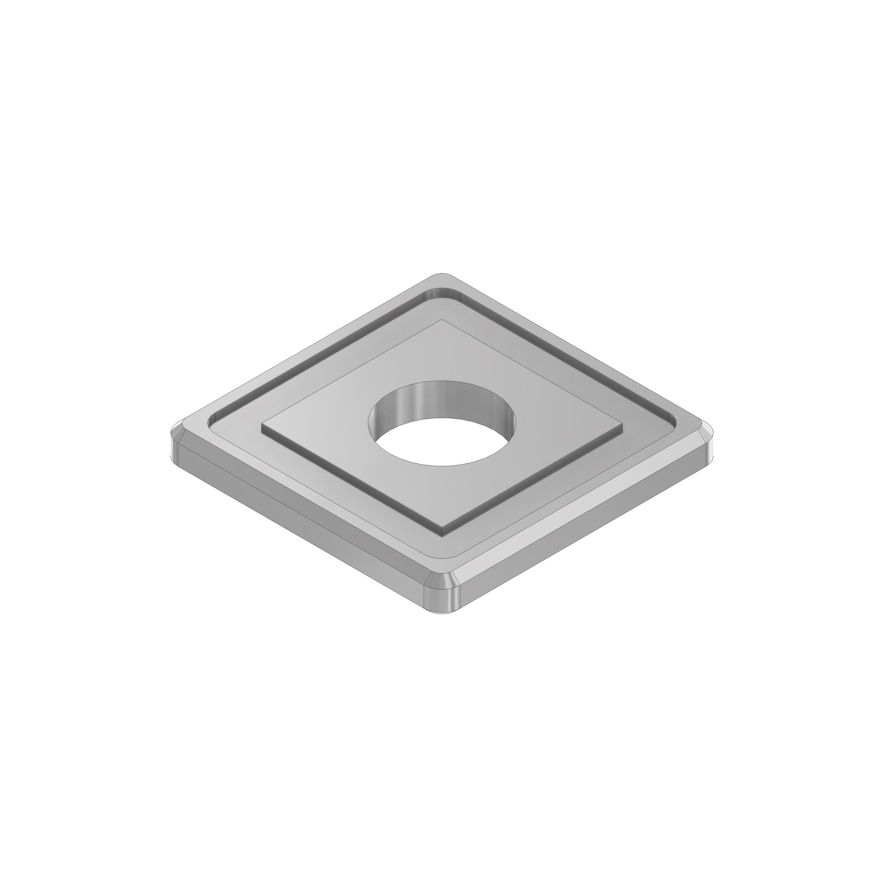 V2A Quadrat-Scheibe 35x35x4 mm mit Ausdrehung 30x30x1,0 mm und Durchgangsbohrung Ø13 mm