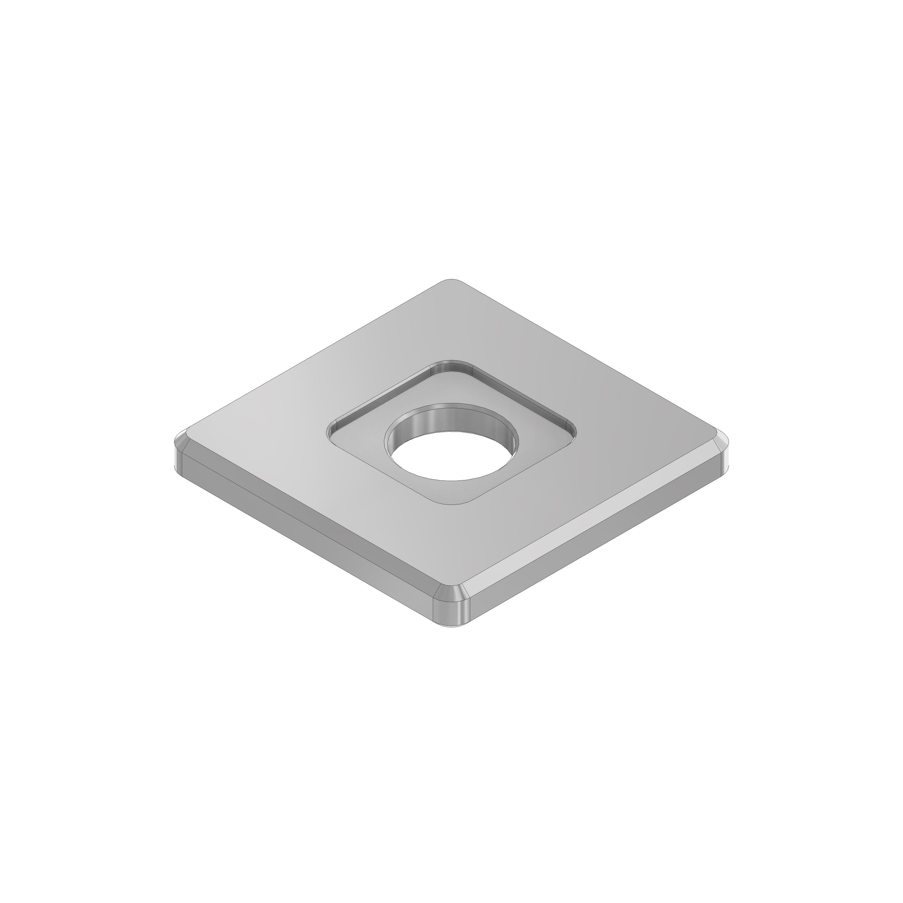 V2A Quadrat-Scheibe 35x35x4 mm mit Ausdrehung 16x16x1,0 mm und Durchgangsbohrung Ø11 mm