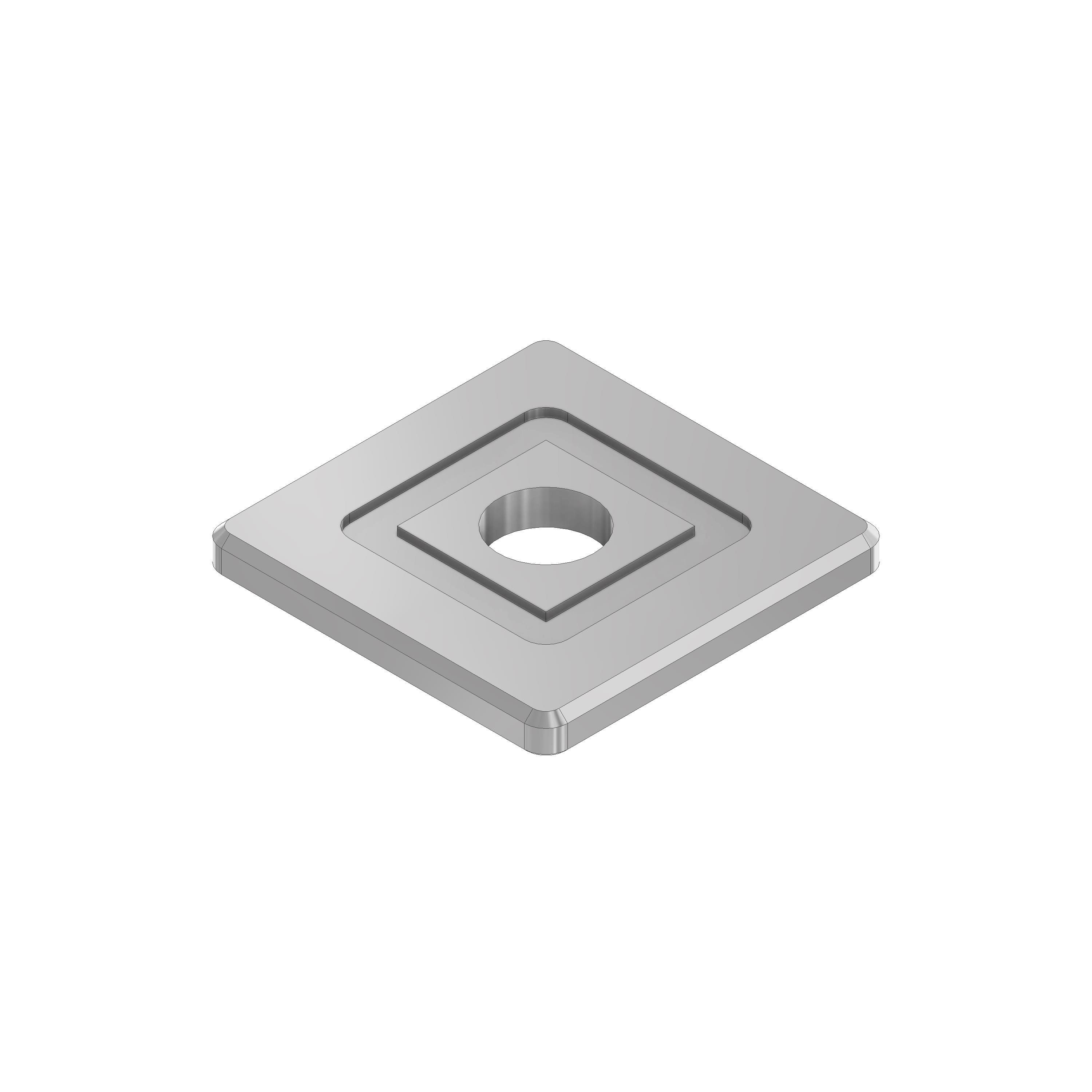 V2A Quadrat-Scheibe 40x40x4 mm mit Ausdrehung 25x25x1,0 mm und Durchgangsbohrung Ø11 mm