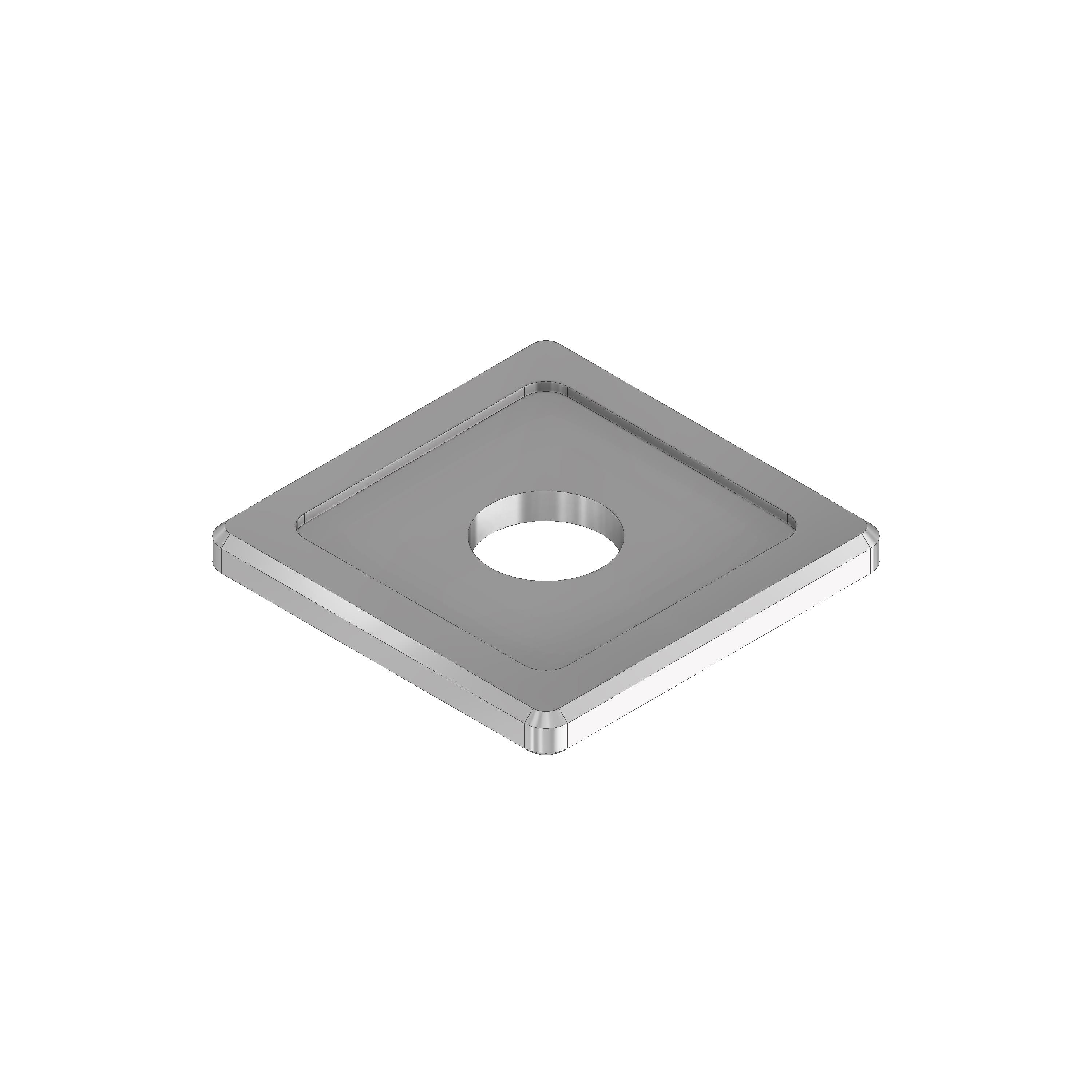 V2A Quadrat-Scheibe 40x40x4 mm mit Ausdrehung 30x30x1,0 mm und Durchgangsbohrung Ø13 mm