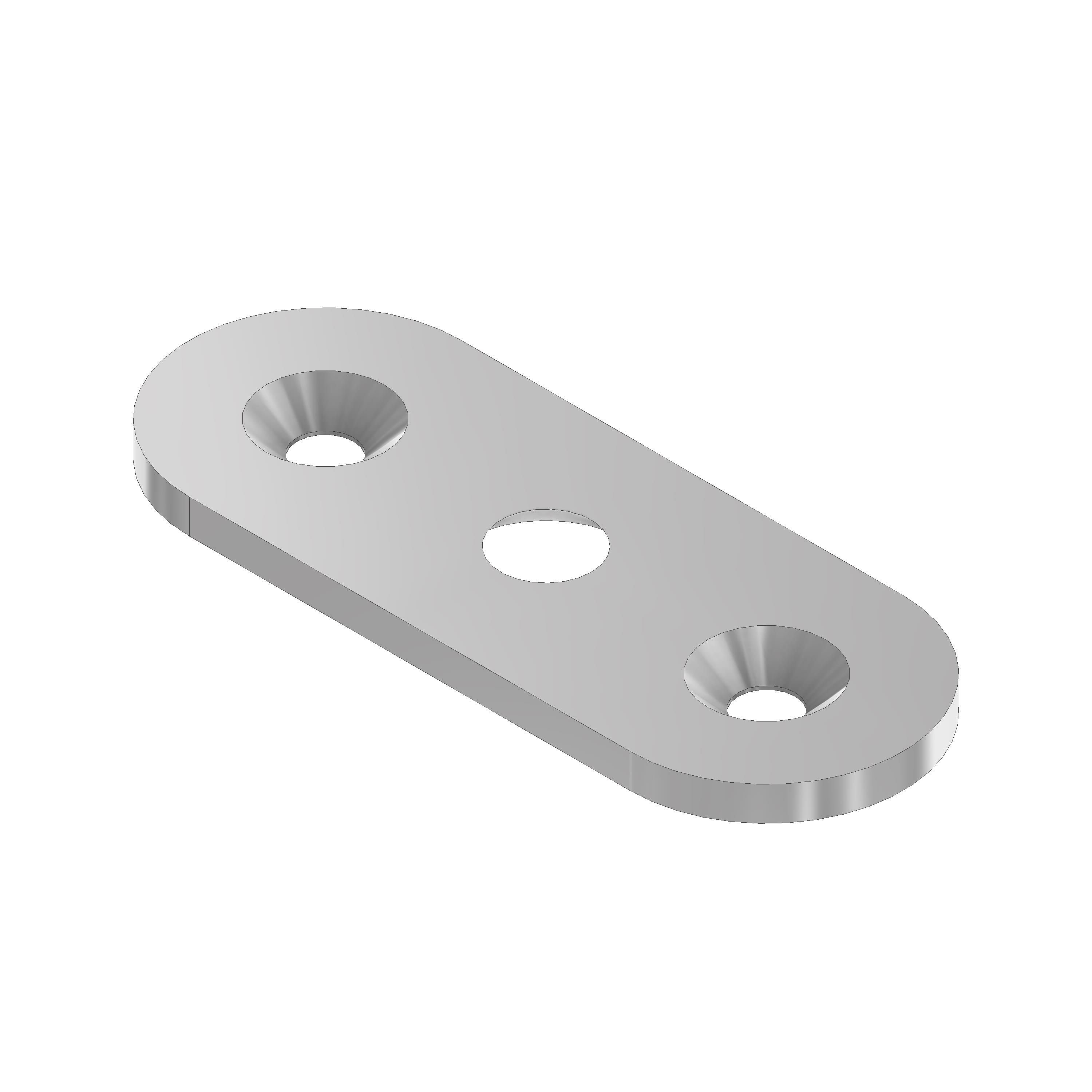 V2A Handlaufträgerplatte gerade 63 x 24 x 3 mm mit Senkbohrung für M6 einseitig geschliffen 1x Senkbohrung f. M6 mittig